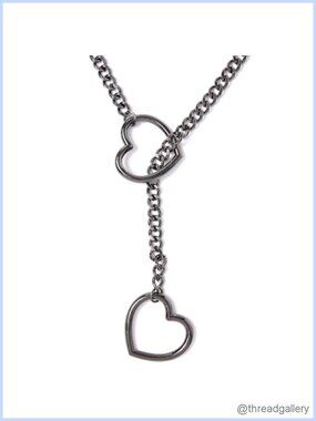 Heart Slip Chain Y-Necklace Stainless Steel Cuban Link Choker Punk Gothic